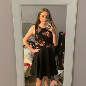 Francesca’s Black floral lace skater dress